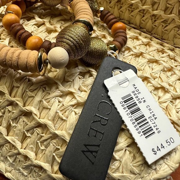J. Crew Wrapped Wooden Beaded Bracelets Set, Boho Chic, Gold Brown - Picture 5 of 5